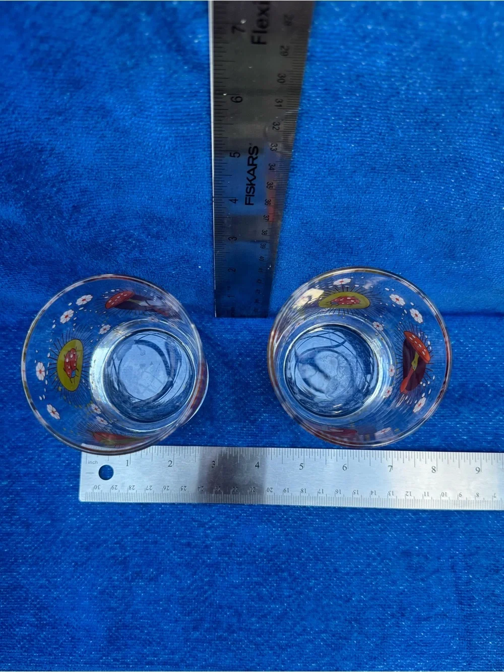 Set of 2 Rare Vintage IKEA Busig Mushroom Ladybug Lowball Glasses